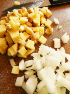 chopped onions potatoes