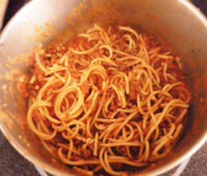 The best way to finish the pasta is to let it sit in the sauce before serving. Keeps it nice and hot! 